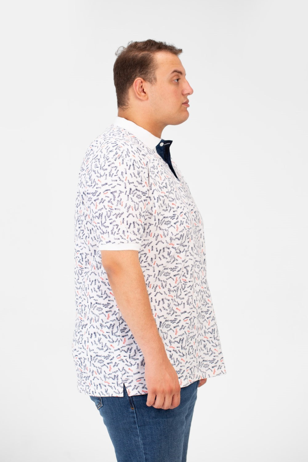 تي شيرت بولو جاكار رجالي كبير الحجم بطباعة كاملة وأكمام نصفية