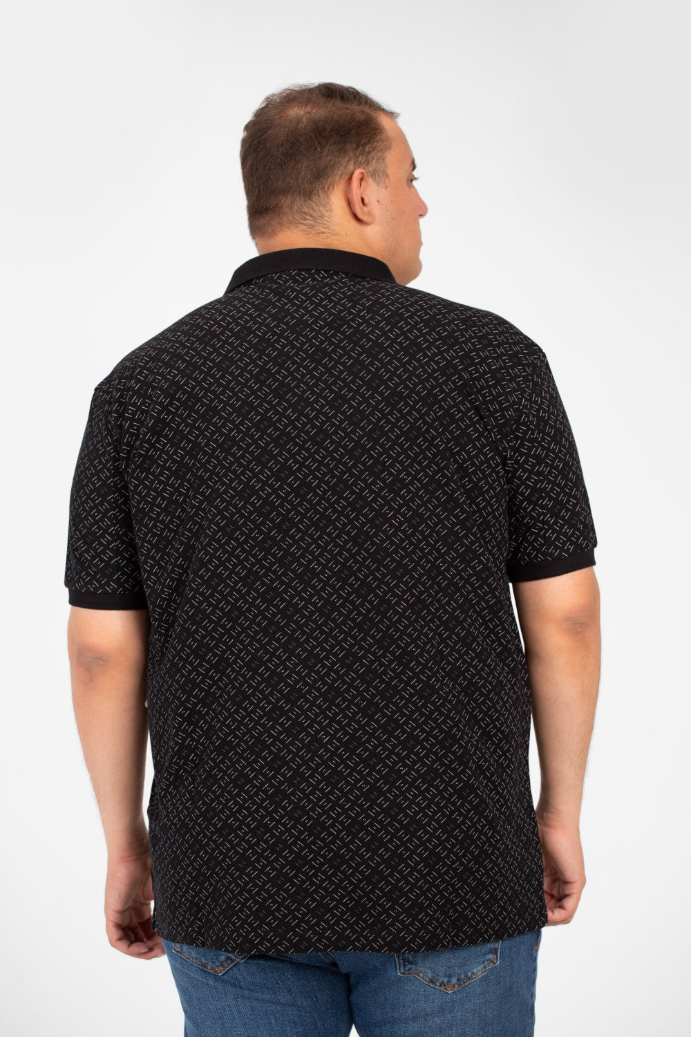 تي شيرت بولو جاكار مطبوع بأكمام قصيرة للرجال بمقاسات كبيرة