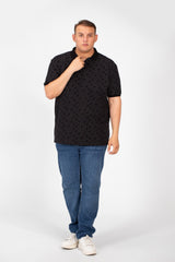 تي شيرت بولو جاكار مطبوع بأكمام قصيرة للرجال بمقاسات كبيرة