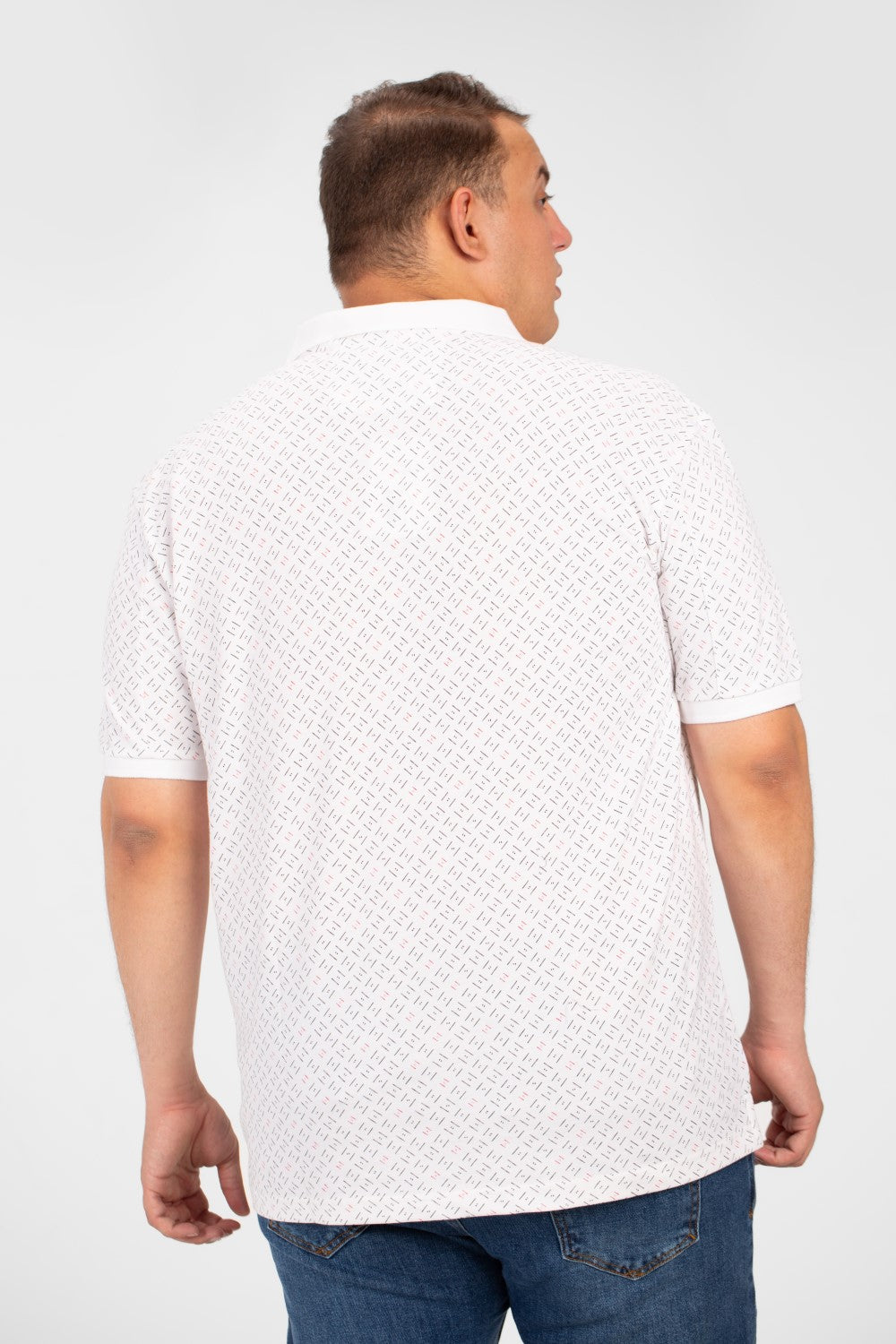 تي شيرت بولو جاكار مطبوع بأكمام قصيرة للرجال بمقاسات كبيرة