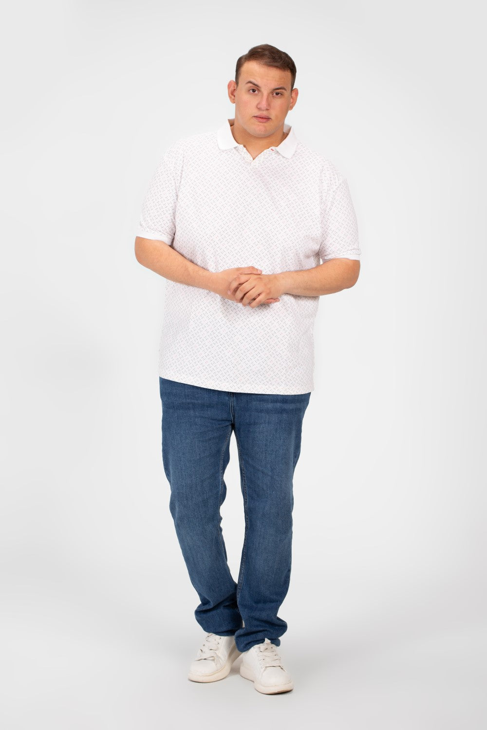 تي شيرت بولو جاكار مطبوع بأكمام قصيرة للرجال بمقاسات كبيرة