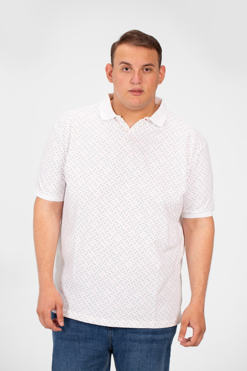 تي شيرت بولو جاكار مطبوع بأكمام قصيرة للرجال بمقاسات كبيرة