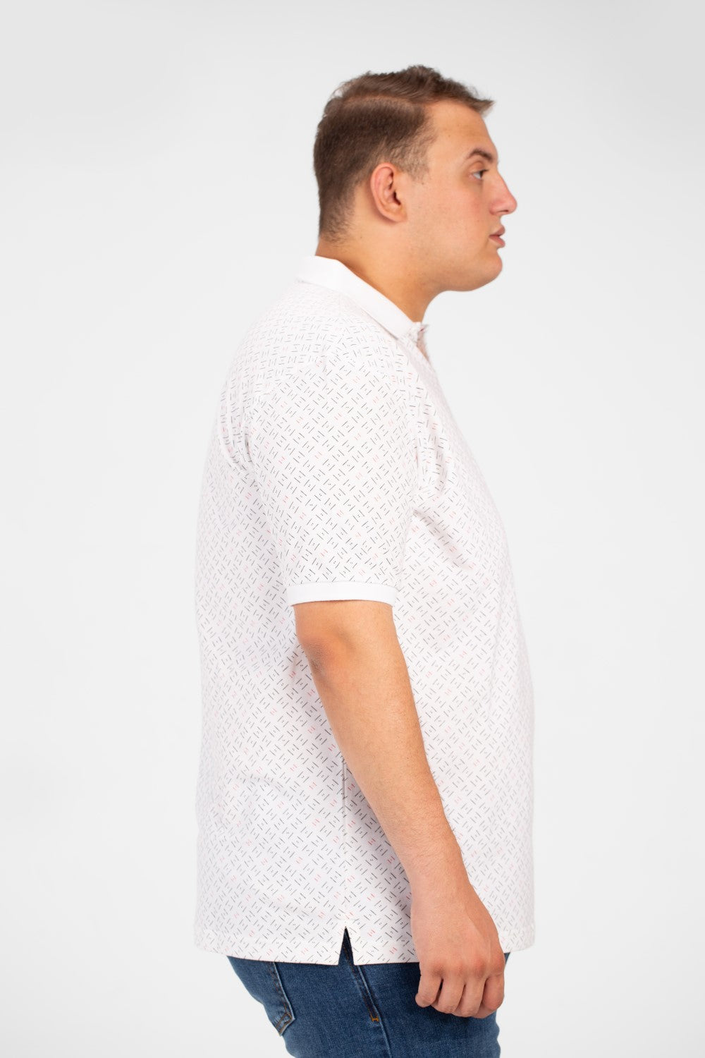 تي شيرت بولو جاكار مطبوع بأكمام قصيرة للرجال بمقاسات كبيرة