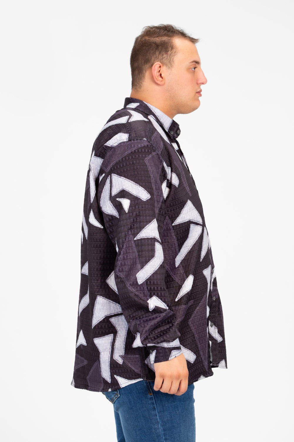 قميص رجالي مطبوع بأكمام طويلة ومقاس كبير