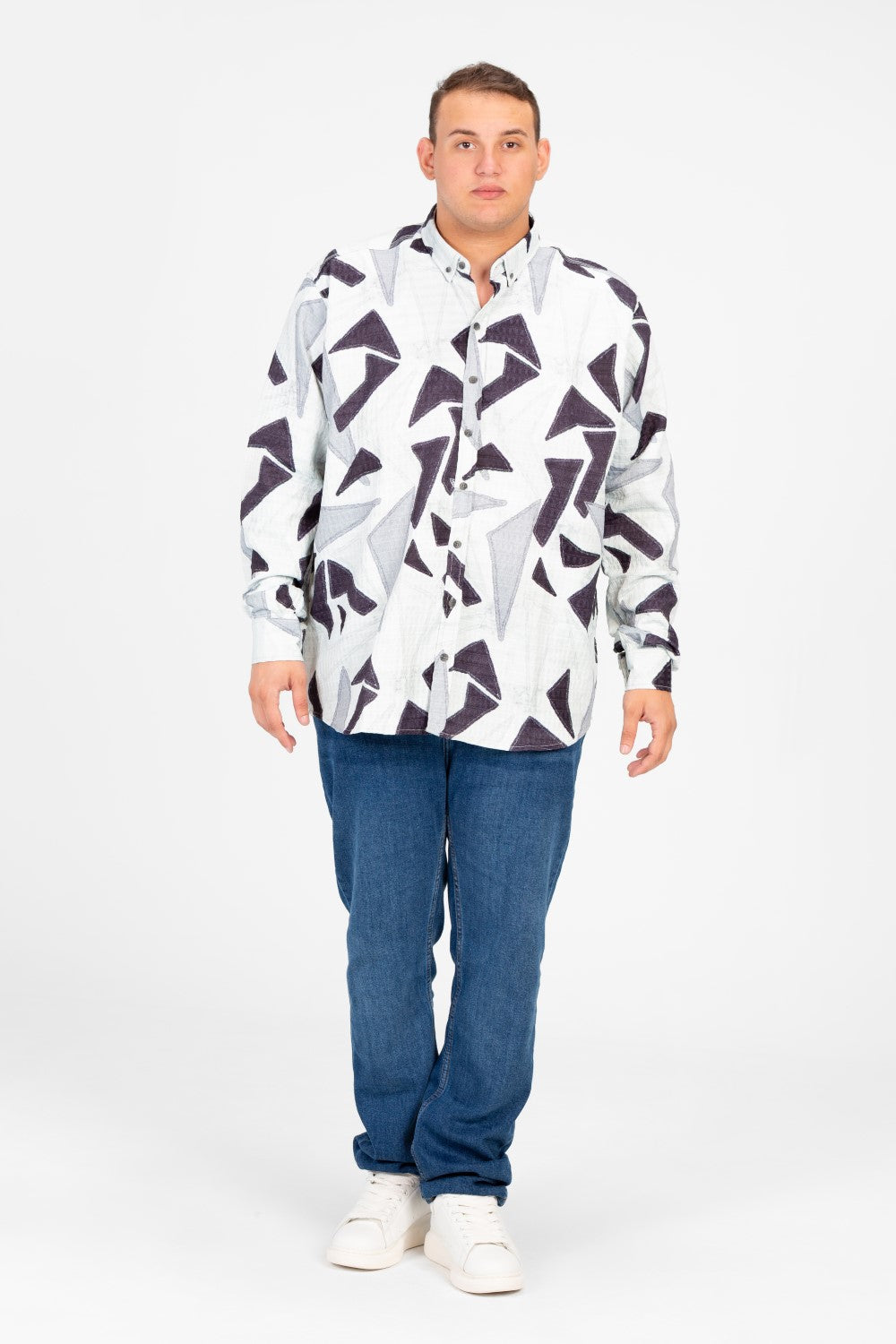 قميص رجالي مطبوع بأكمام طويلة ومقاس كبير