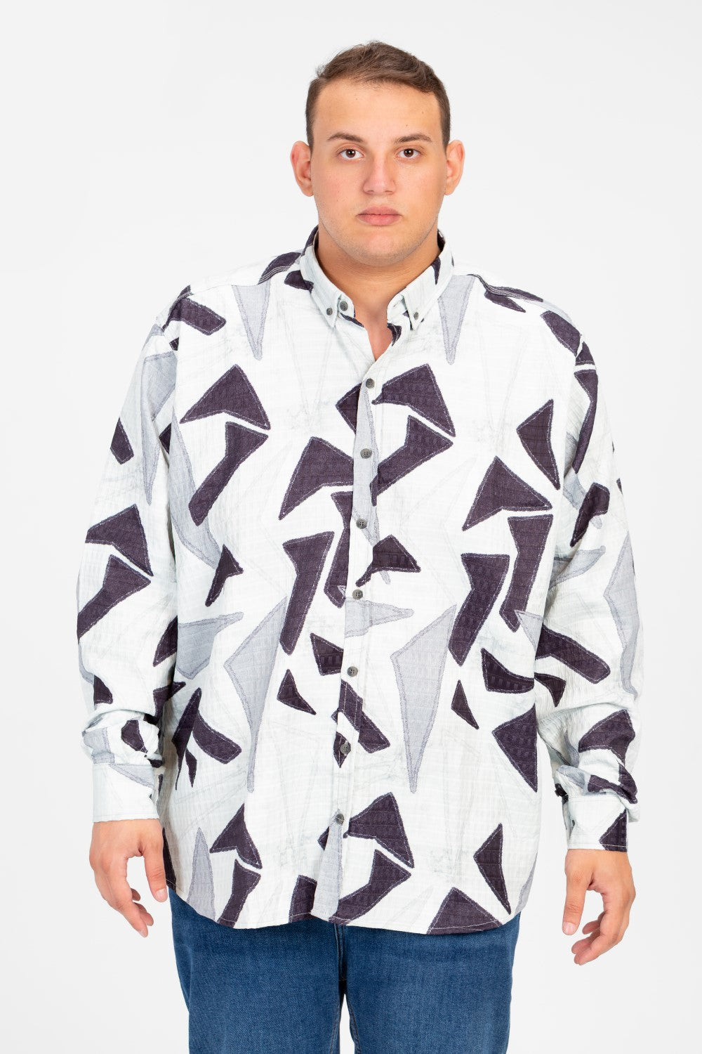 قميص رجالي مطبوع بأكمام طويلة ومقاس كبير