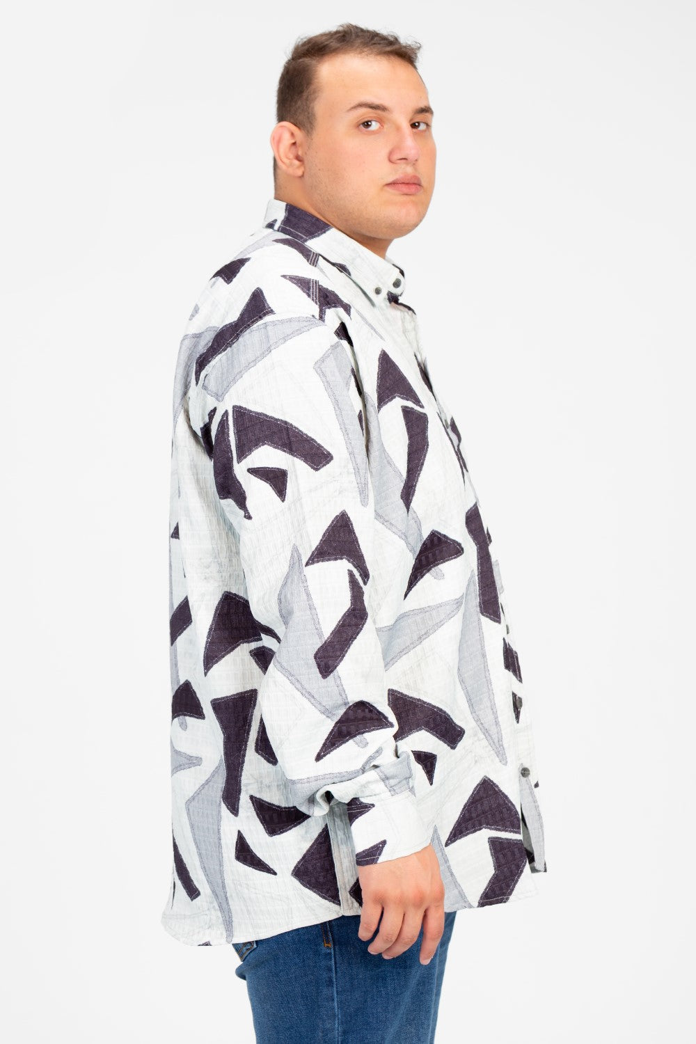 قميص رجالي مطبوع بأكمام طويلة ومقاس كبير