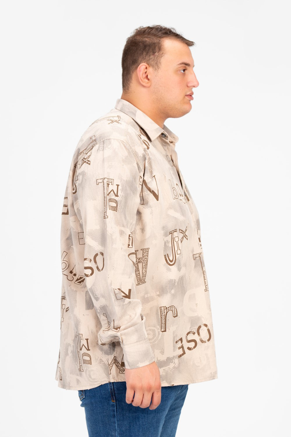 قميص رجالي مطبوع بأكمام طويلة ومقاس كبير