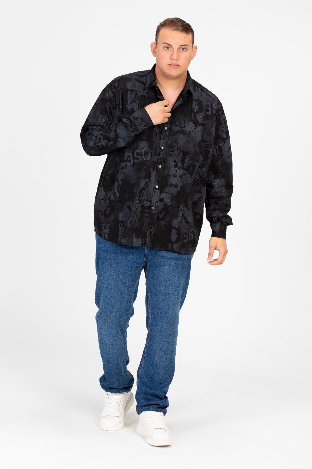 قميص رجالي مطبوع بأكمام طويلة ومقاس كبير