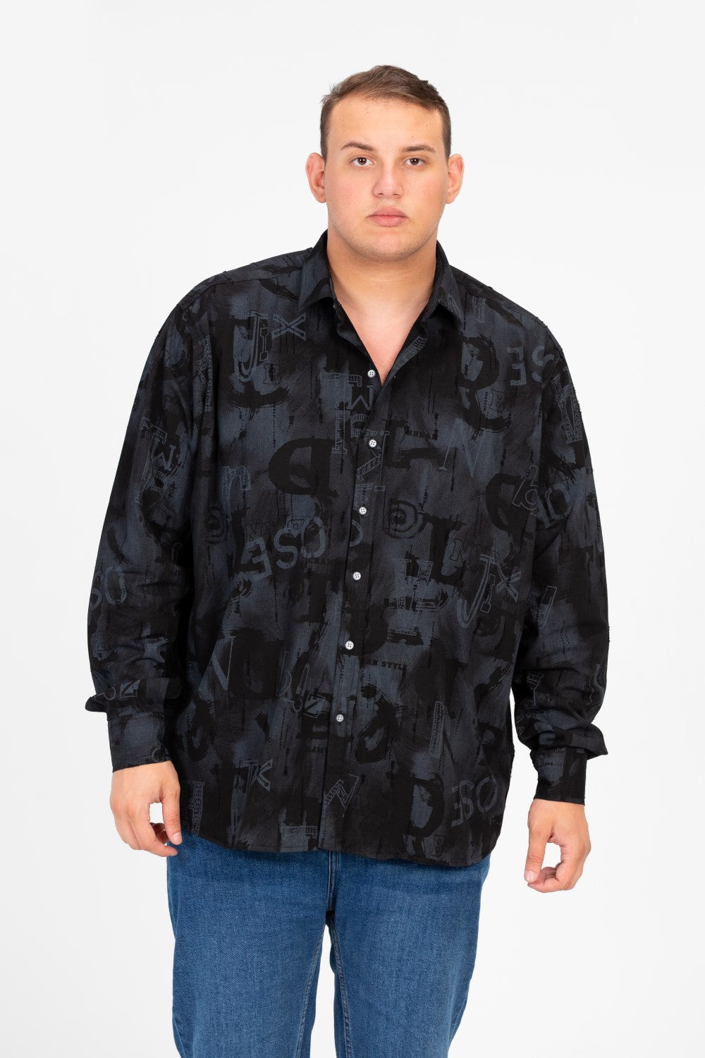 قميص رجالي مطبوع بأكمام طويلة ومقاس كبير