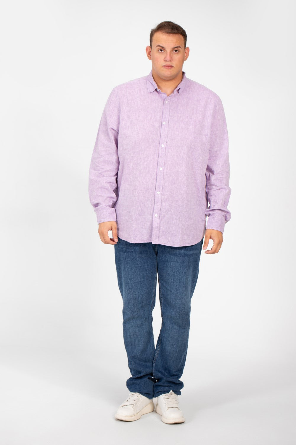 قميص رجالي أساسي بأكمام طويلة ومقاس كبير بألوان صيفية أساسية