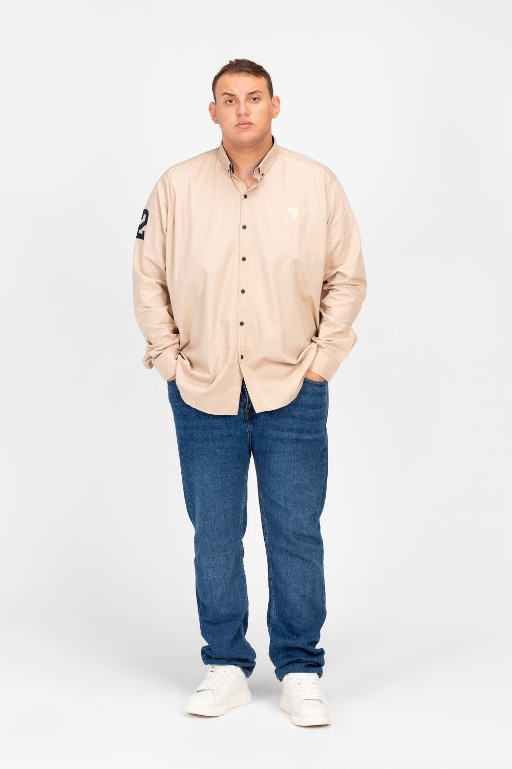 قميص طماطم رجالي أساسي بأكمام طويلة ومقاس كبير