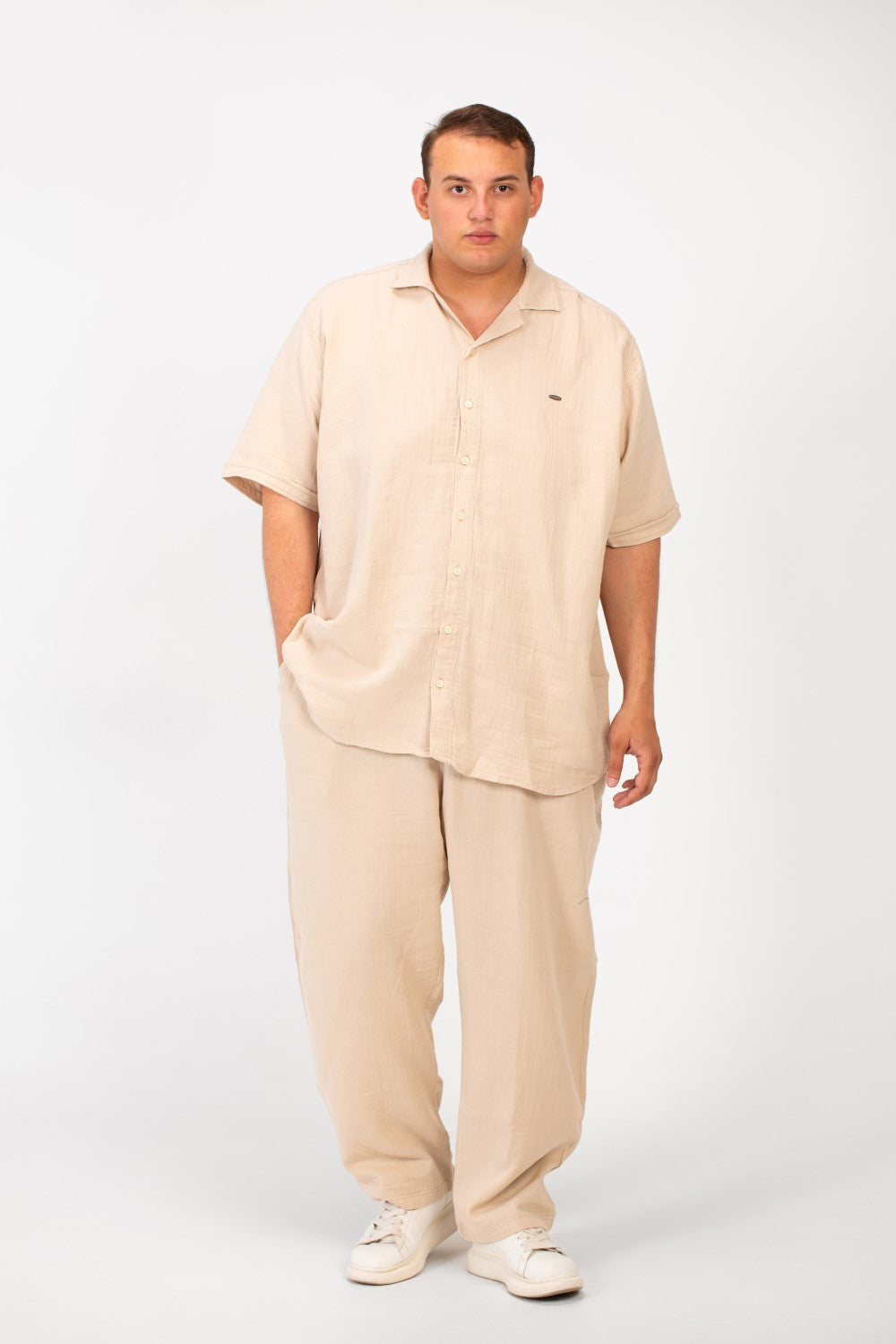 Men's Big Size Summer Outfit Half Sleeved Shirt And Pants Made Of Practical Fabric Suitable For Every Day