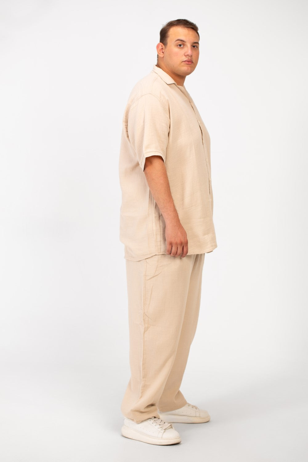 Men's Big Size Summer Outfit Half Sleeved Shirt And Pants Made Of Practical Fabric Suitable For Every Day