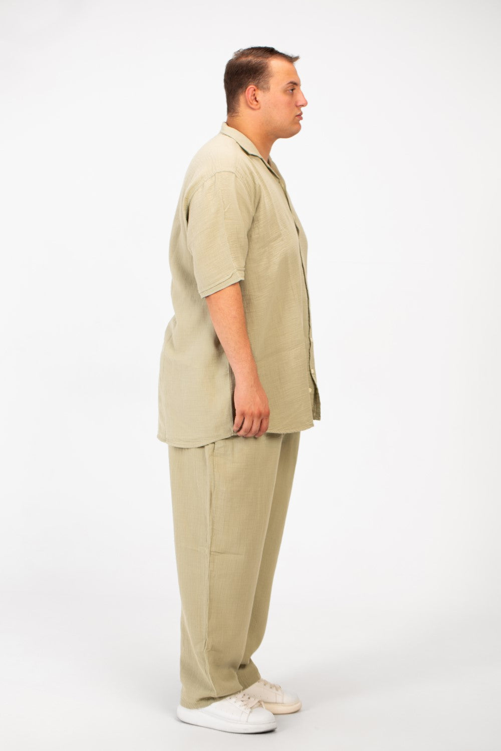 Men's Big Size Summer Outfit Half Sleeved Shirt And Pants Made Of Practical Fabric Suitable For Every Day