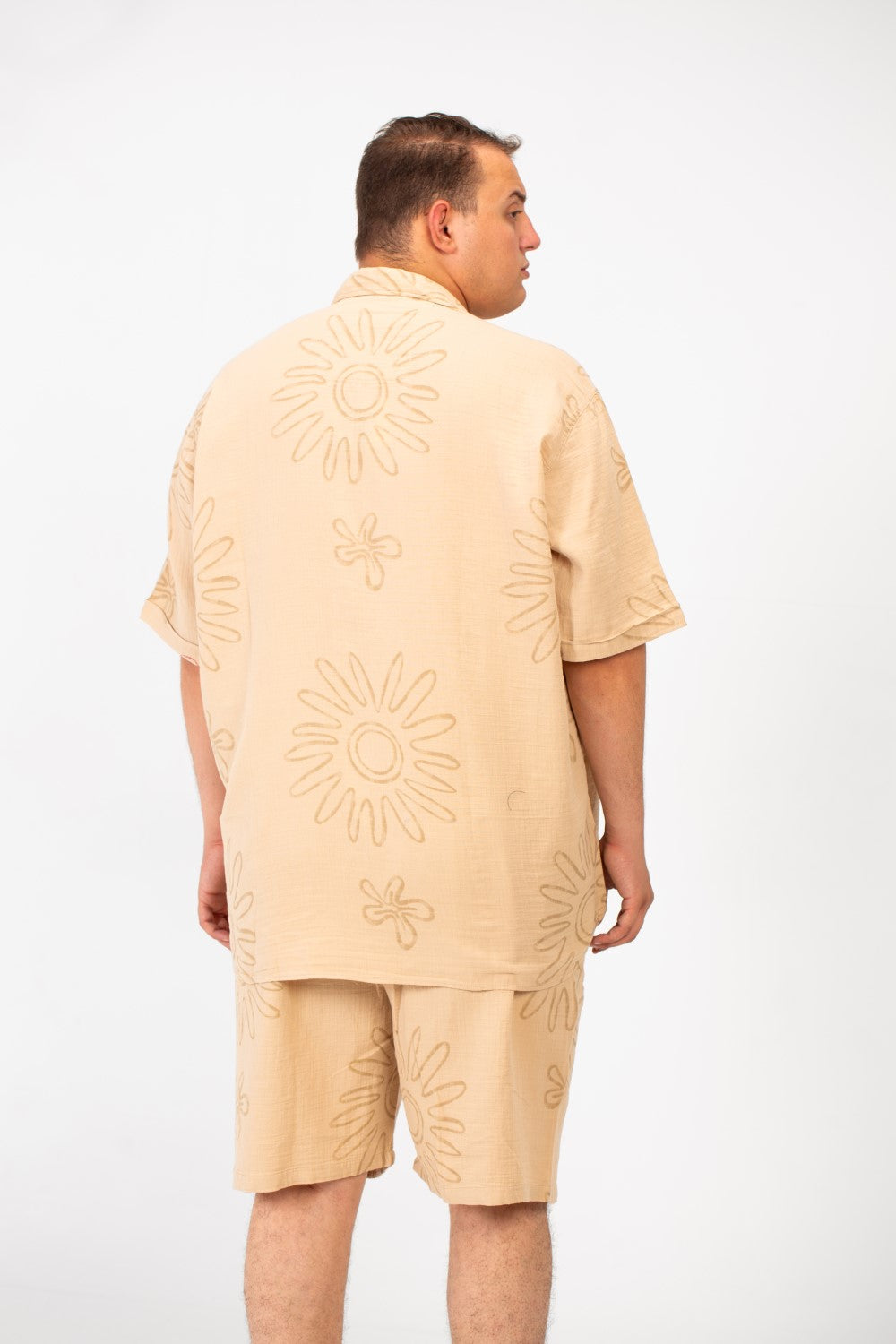 Men's Big Size Summer Outfit Full Rose Printed Half Sleeve Shirt and Short