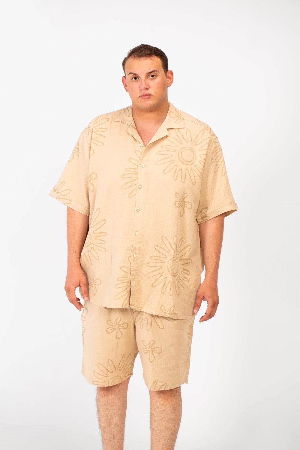 Men's Big Size Summer Outfit Full Rose Printed Half Sleeve Shirt and Short