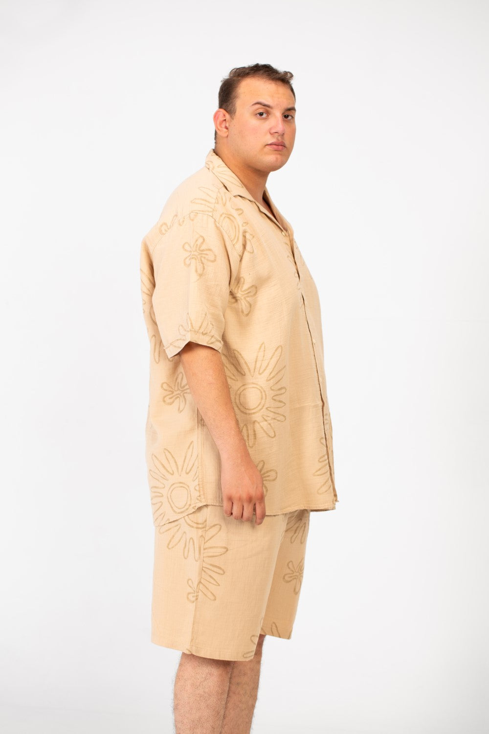 Men's Big Size Summer Outfit Full Rose Printed Half Sleeve Shirt and Short