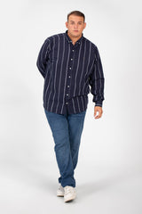 قميص رجالي صيفي مخطط بأكمام طويلة ومقاس كبير وعالي الجودة
