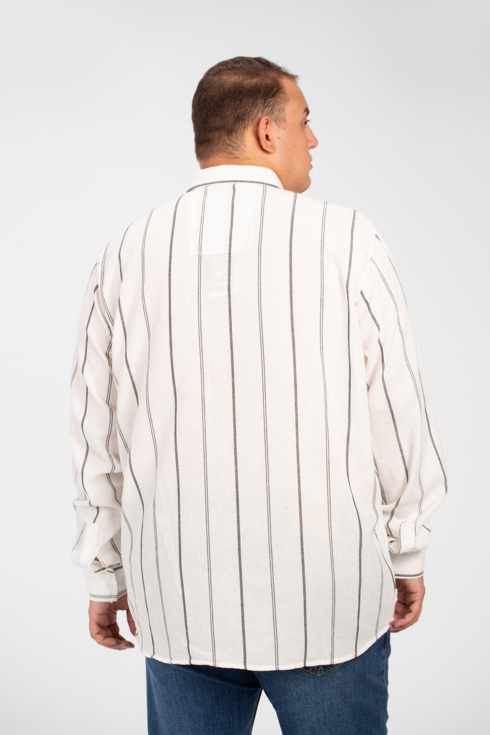 قميص رجالي صيفي مخطط بأكمام طويلة ومقاس كبير وعالي الجودة