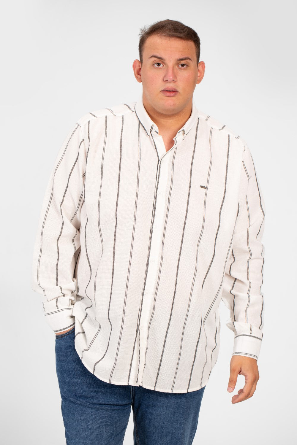 قميص رجالي صيفي مخطط بأكمام طويلة ومقاس كبير وعالي الجودة