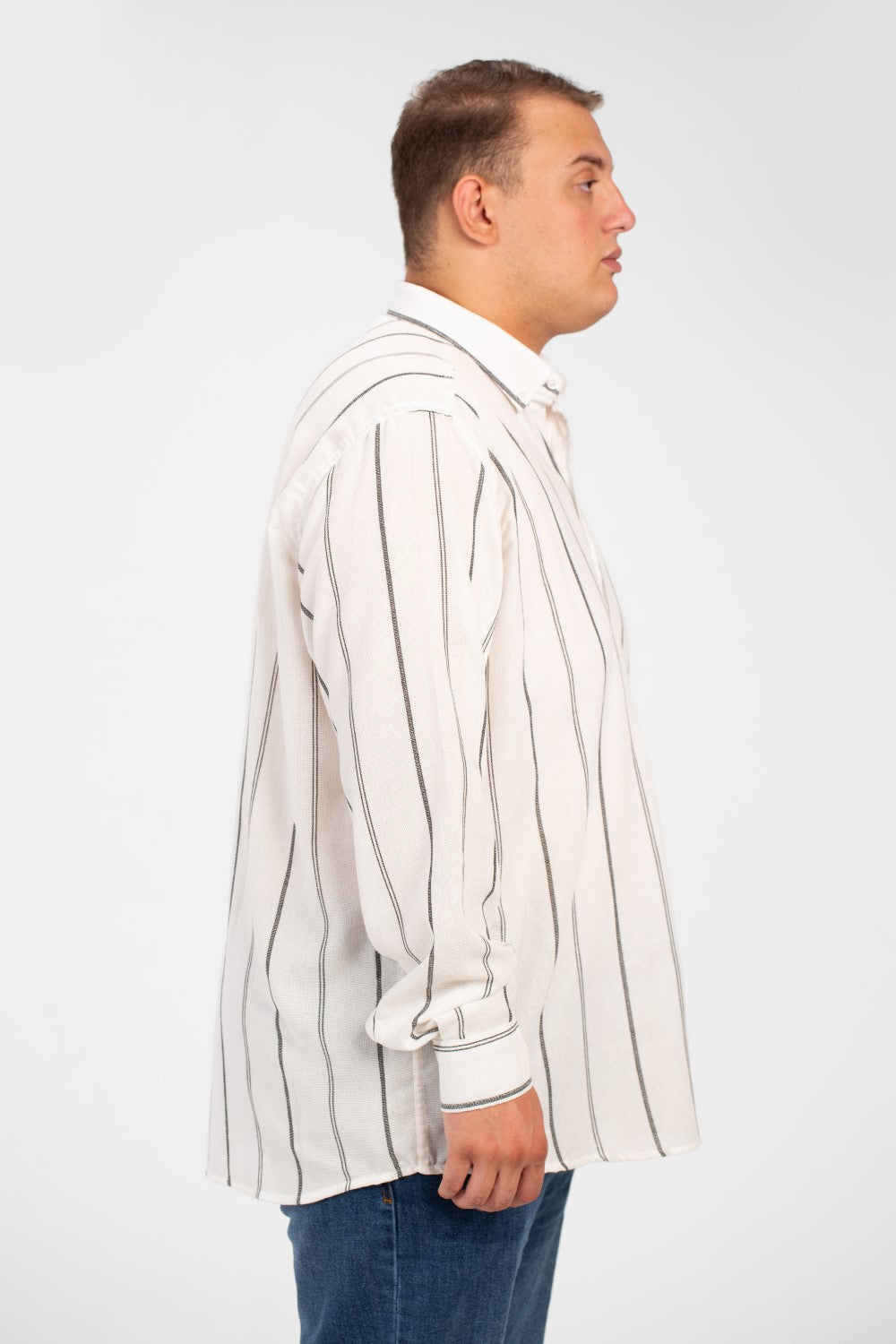 قميص رجالي صيفي مخطط بأكمام طويلة ومقاس كبير وعالي الجودة