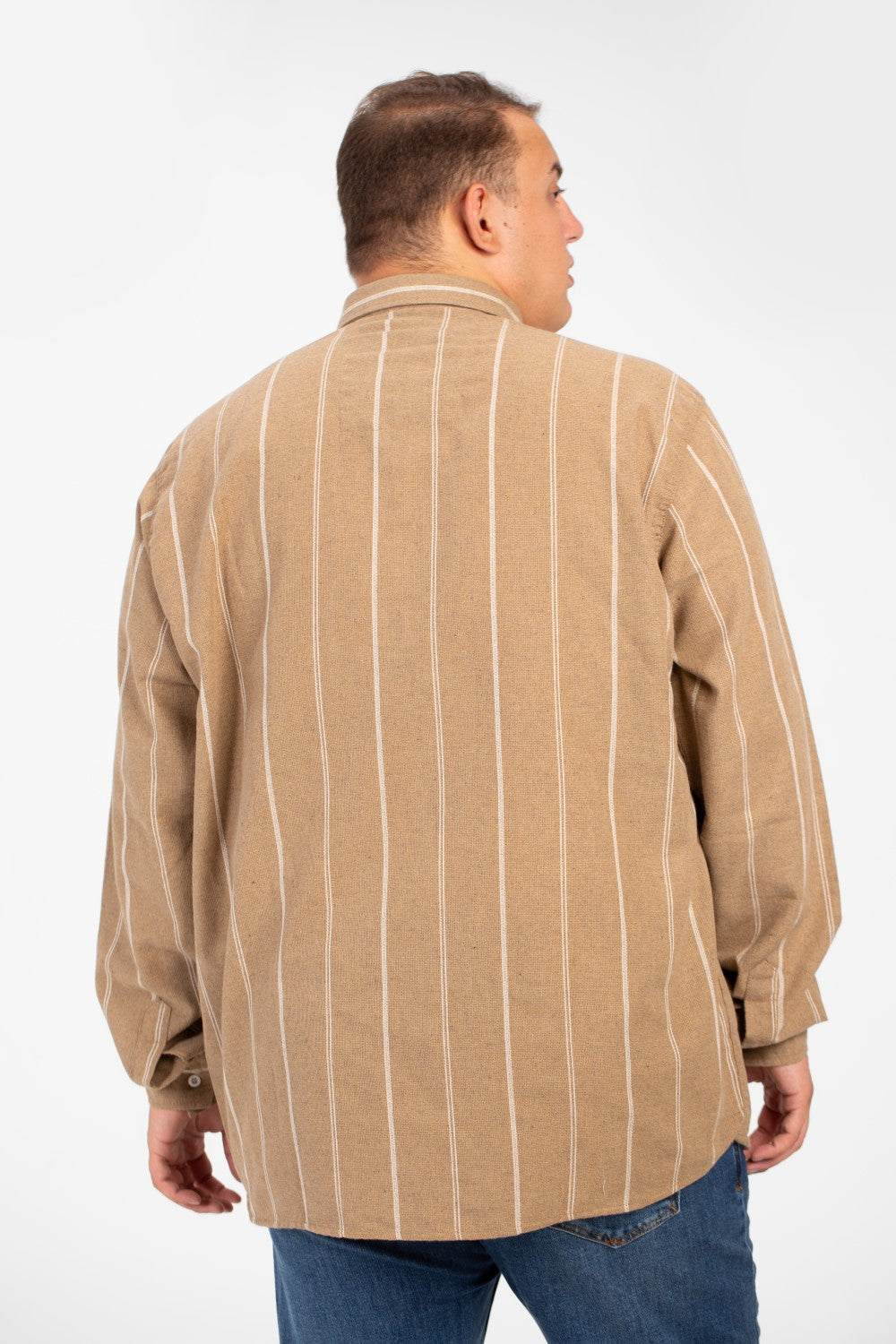 قميص رجالي صيفي مخطط بأكمام طويلة ومقاس كبير وعالي الجودة