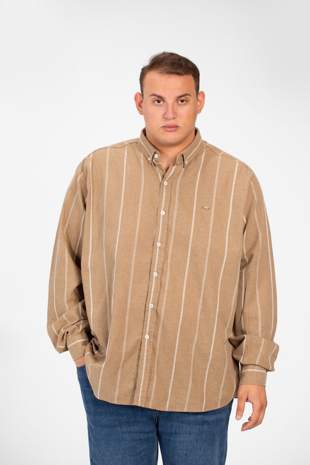 قميص رجالي صيفي مخطط بأكمام طويلة ومقاس كبير وعالي الجودة