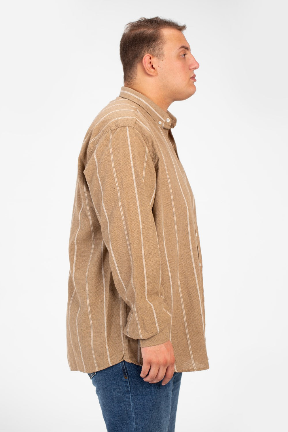 قميص رجالي صيفي مخطط بأكمام طويلة ومقاس كبير وعالي الجودة