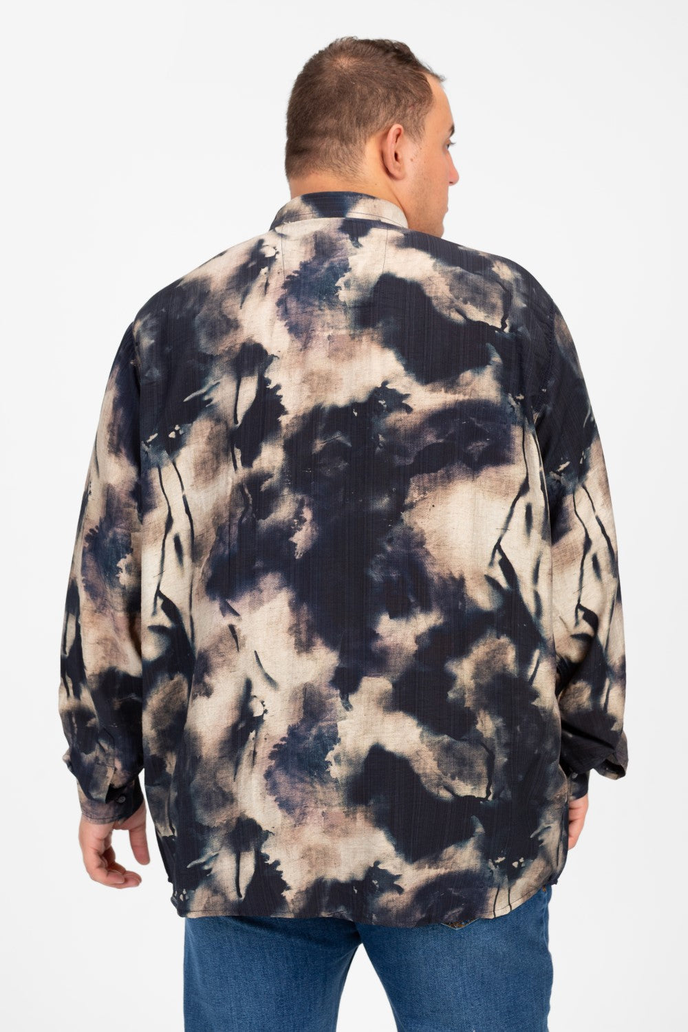 قميص جاكار رجالي مطبوع بأكمام طويلة ومقاس كبير