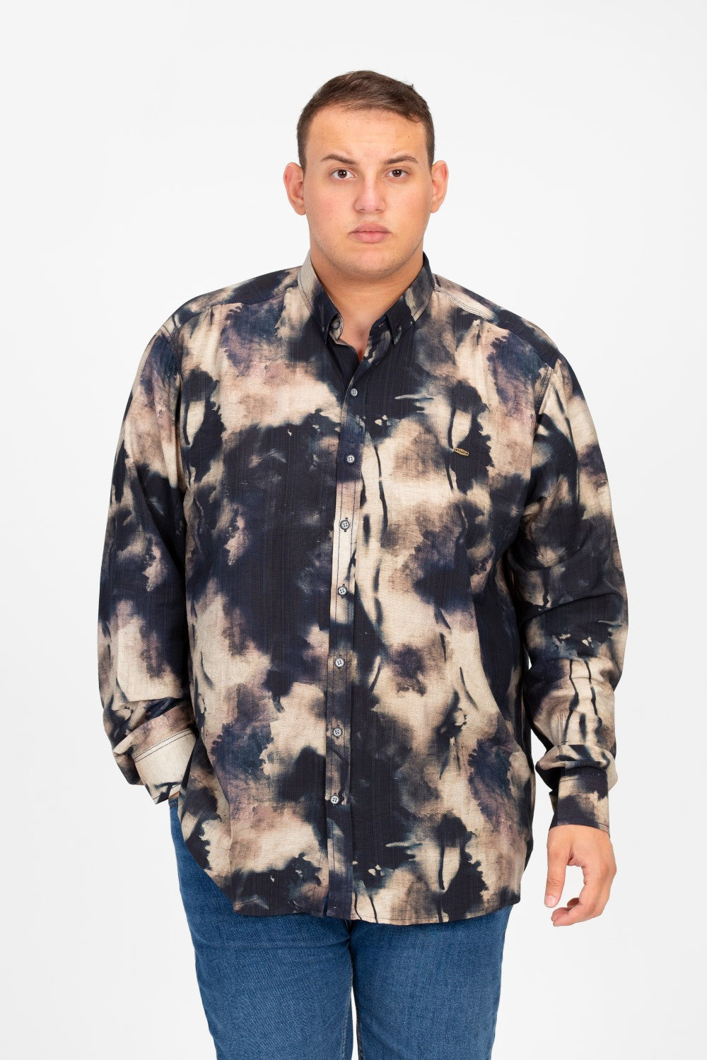 قميص جاكار رجالي مطبوع بأكمام طويلة ومقاس كبير