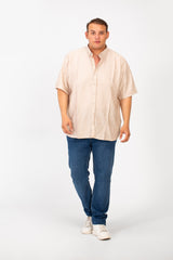 قميص رجالي مخطط نصف كم قابل للتنفس بمقاس كبير