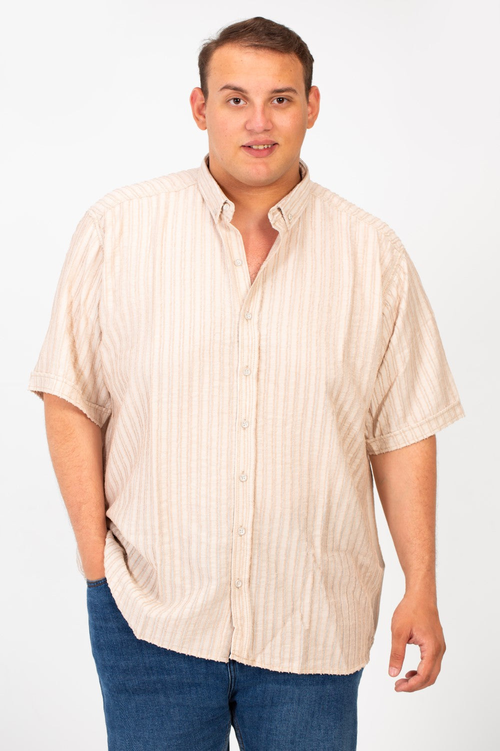 قميص رجالي مخطط نصف كم قابل للتنفس بمقاس كبير