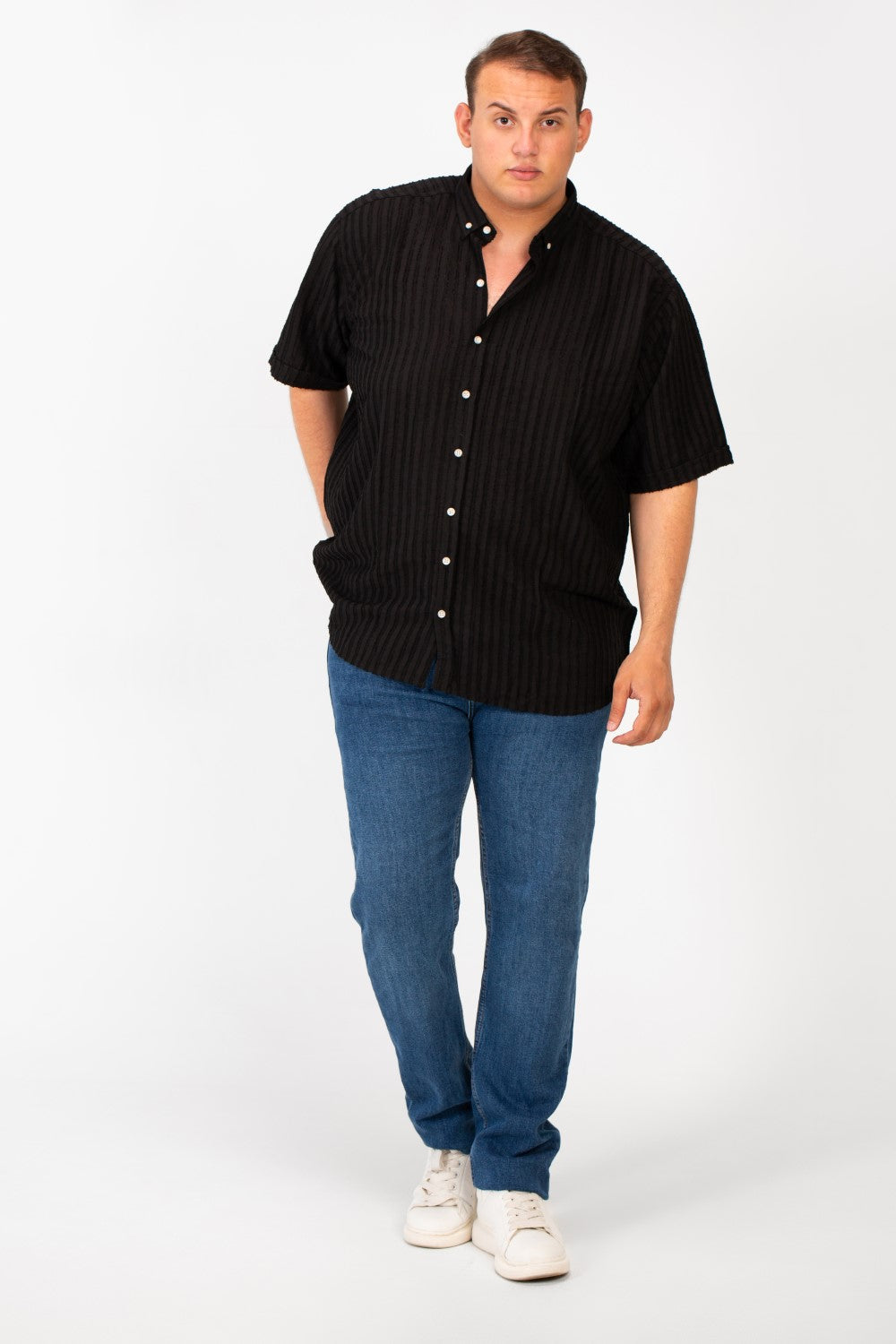 قميص رجالي مخطط نصف كم قابل للتنفس بمقاس كبير