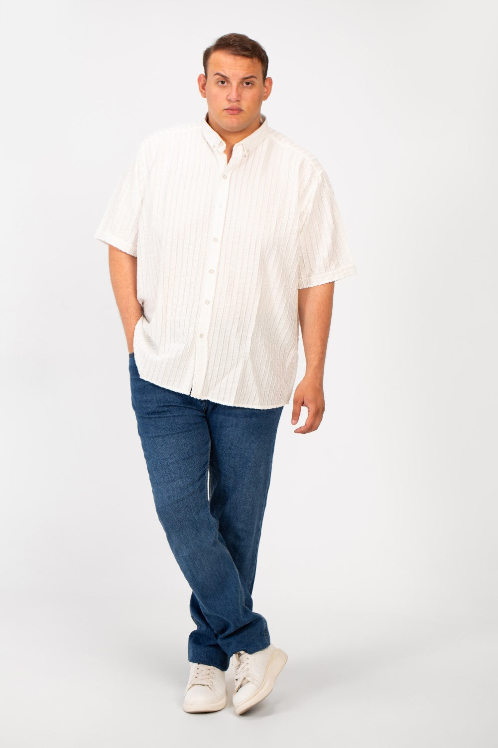 قميص رجالي مخطط نصف كم قابل للتنفس بمقاس كبير