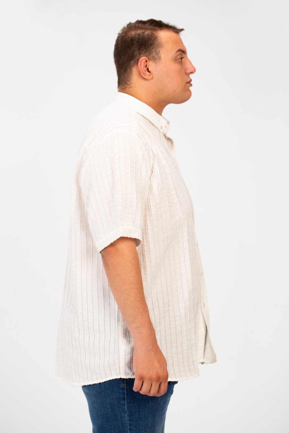 قميص رجالي مخطط نصف كم قابل للتنفس بمقاس كبير