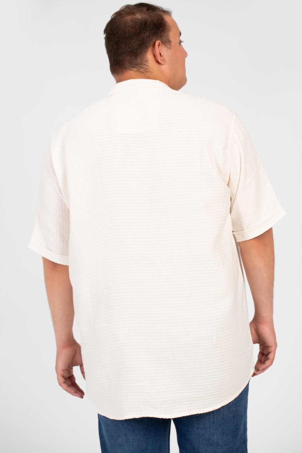 قميص رجالي سادة أساسي بمقاس كبير مصنوع من قماش صيفي مريح وأكمام قصيرة