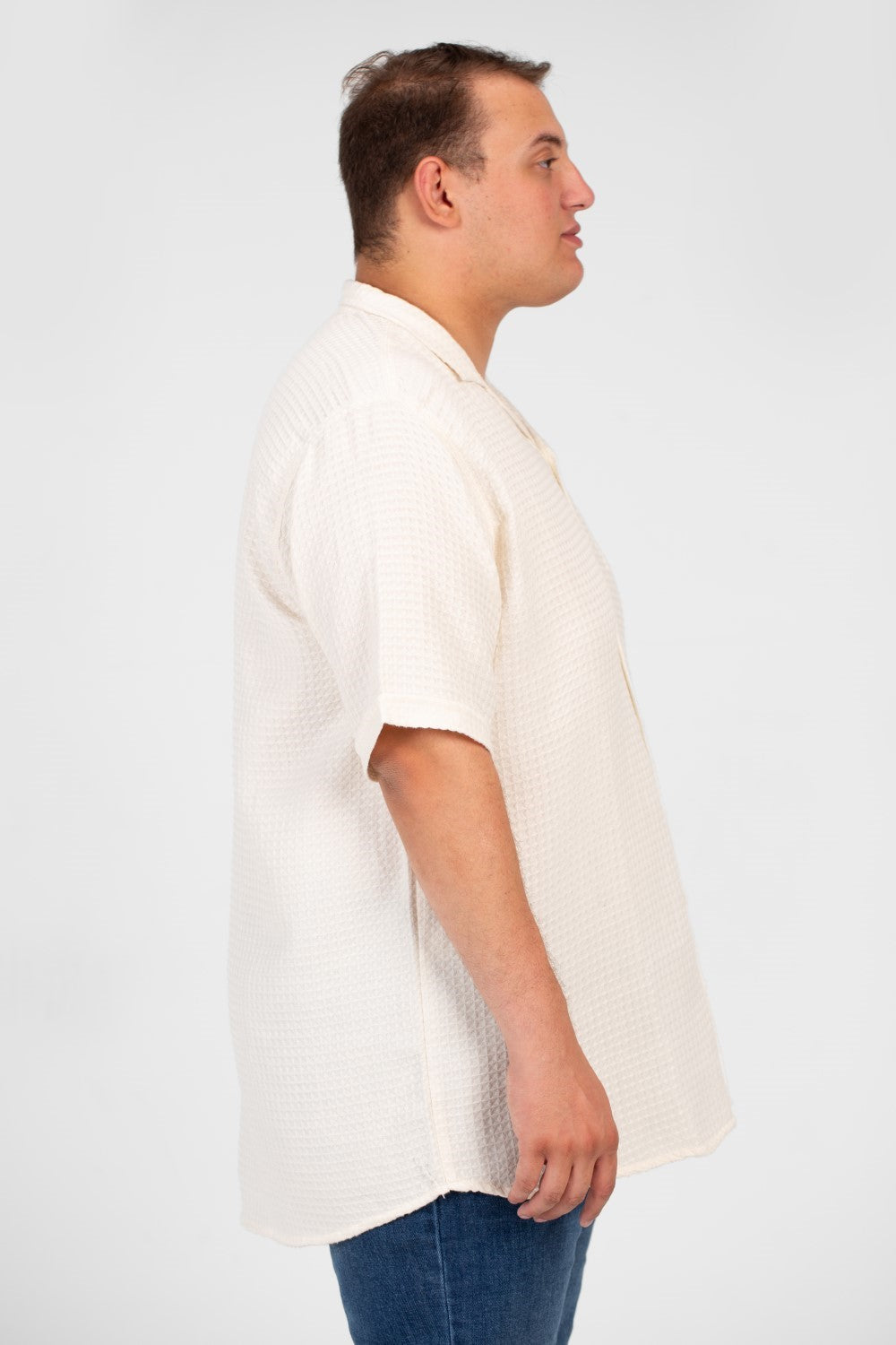 قميص رجالي سادة أساسي بمقاس كبير مصنوع من قماش صيفي مريح وأكمام قصيرة