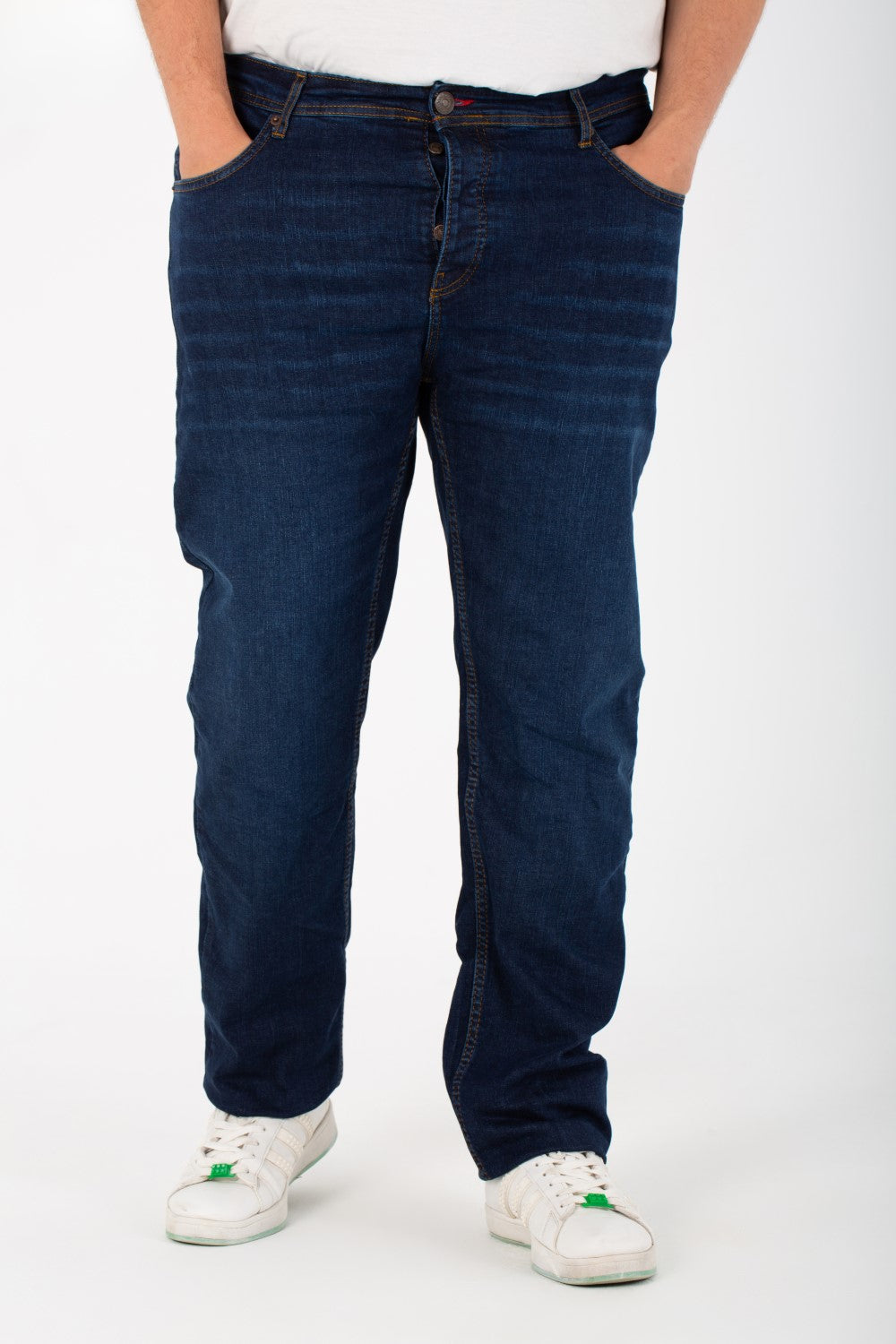 بنطلون جينز رجالي مستعمل مقاس كبير بخمسة جيوب وألوان أساسية