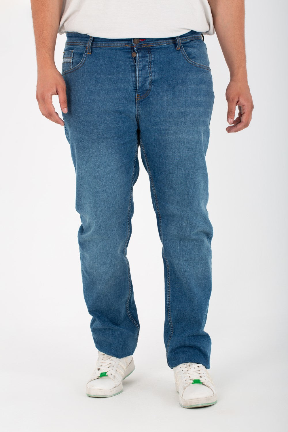 بنطلون جينز رجالي مستعمل مقاس كبير بخمسة جيوب وألوان أساسية