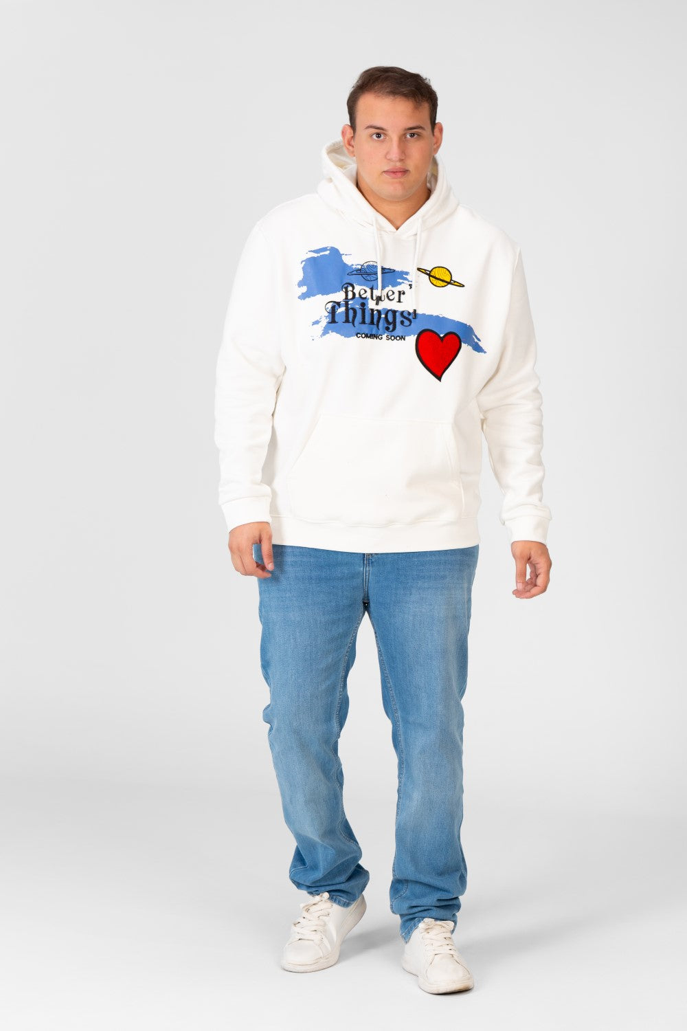 سويت شيرت رجالي بغطاء رأس ومقاس كبير مع طباعة أمامية وأكمام طويلة