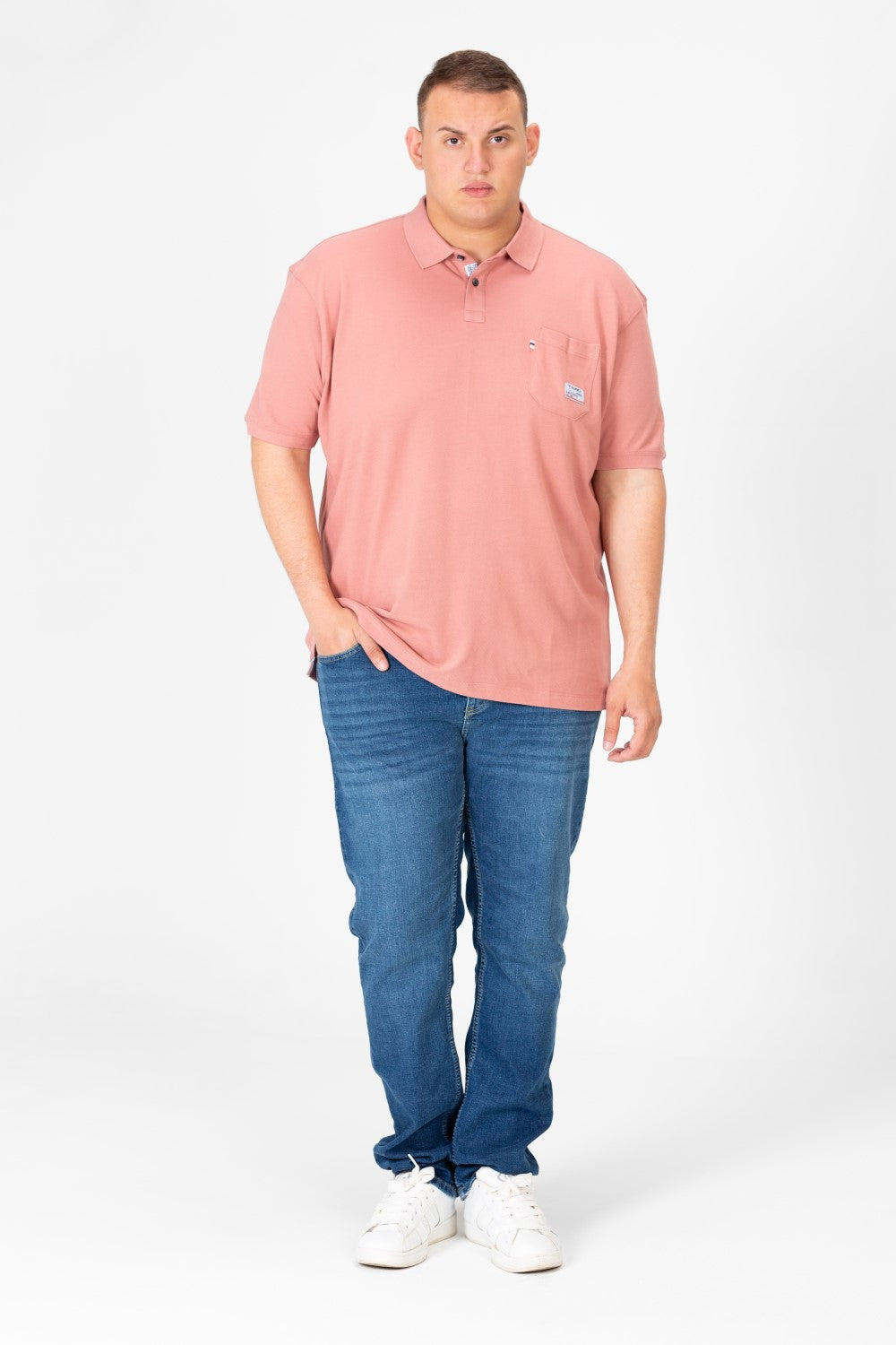 تي شيرت بولو رجالي كبير الحجم بنصف كم وجيب أمامي