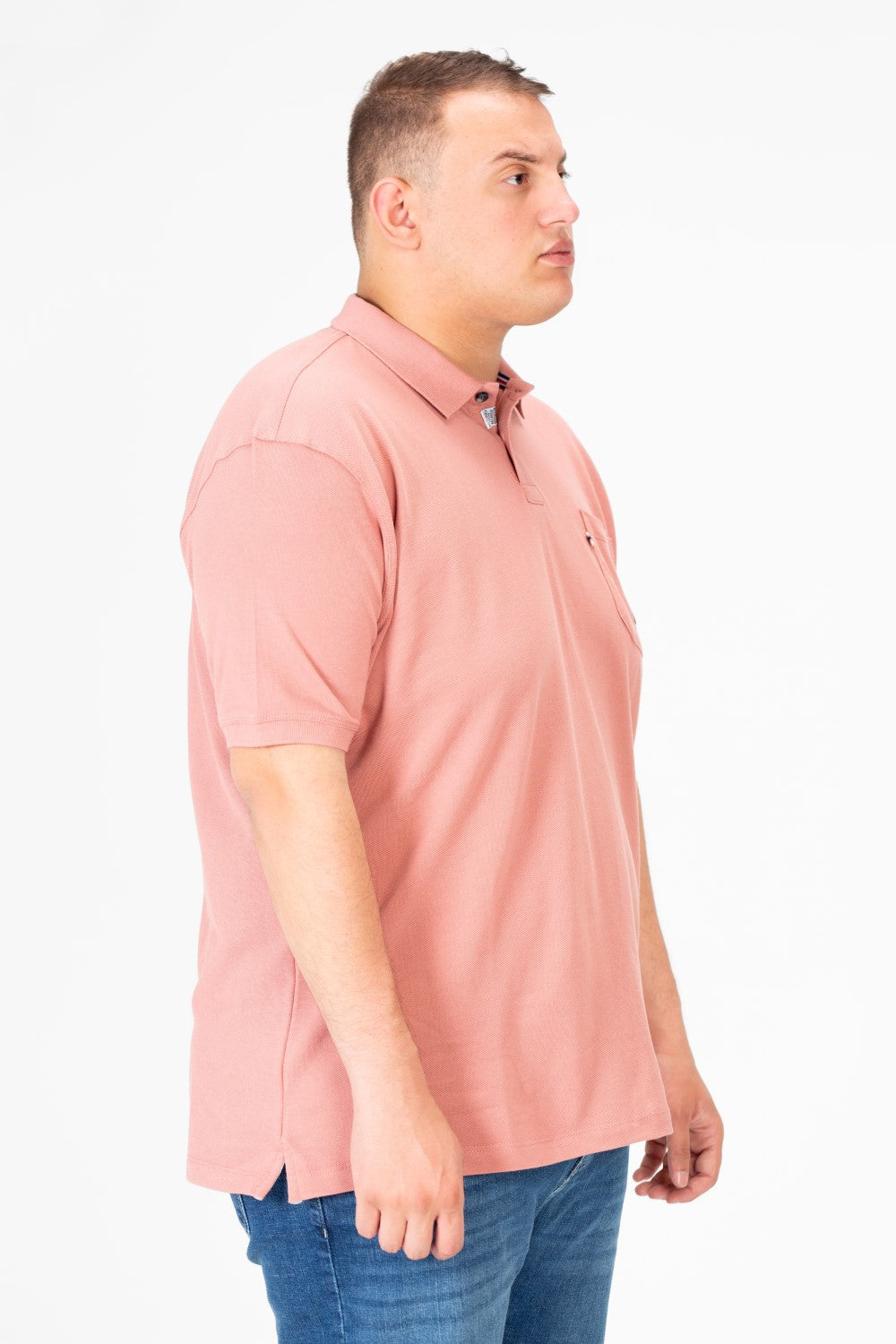 تي شيرت بولو رجالي كبير الحجم بنصف كم وجيب أمامي