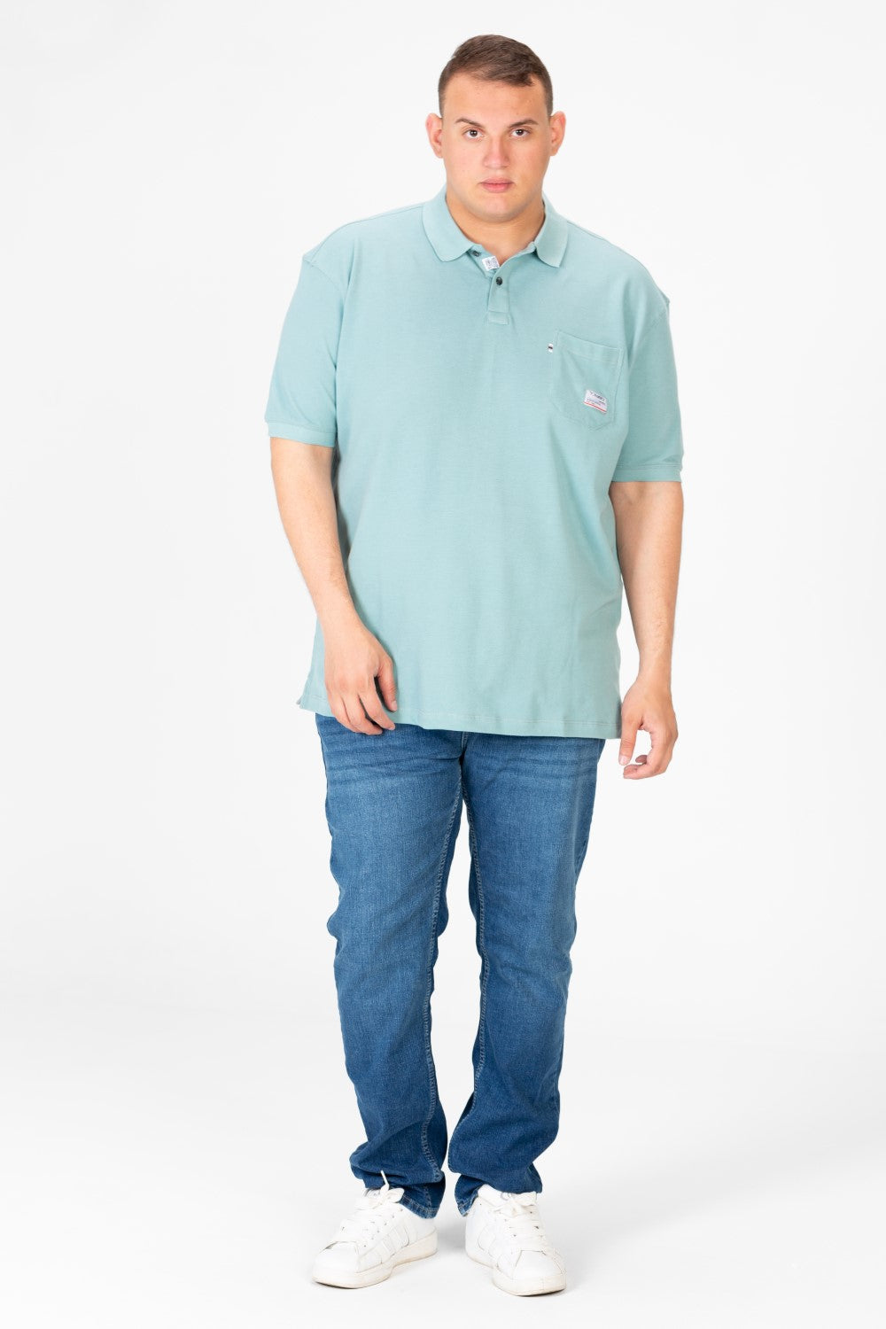 تي شيرت بولو رجالي كبير الحجم بنصف كم وجيب أمامي