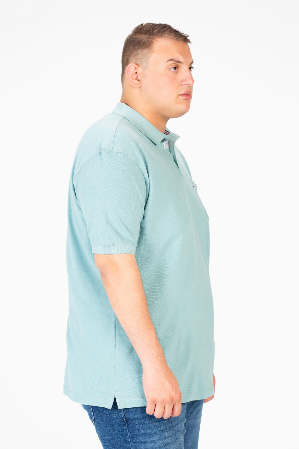 تي شيرت بولو رجالي كبير الحجم بنصف كم وجيب أمامي