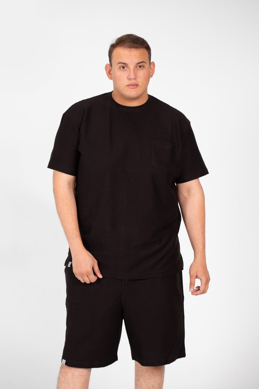 طقم ملابس صيفي رجالي بمقاسات كبيرة، تي شيرت نصف كم مع جيب أمامي وشورت