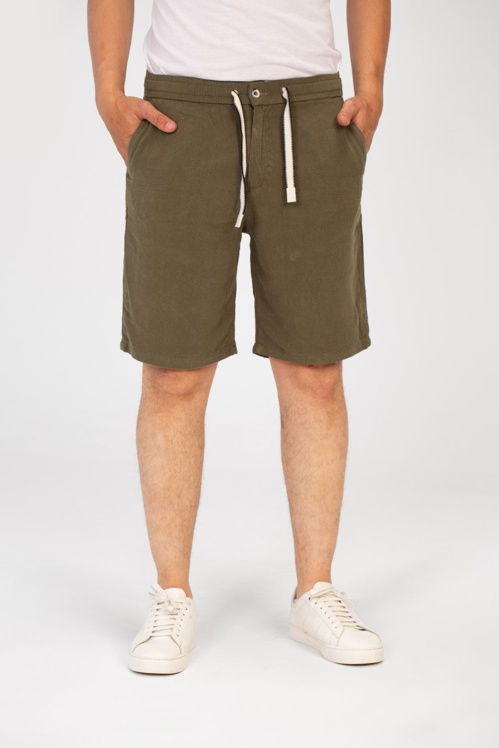 Men's Basic Linen Short With A Middle Drawstring And Pockets Comfortable And High Quality