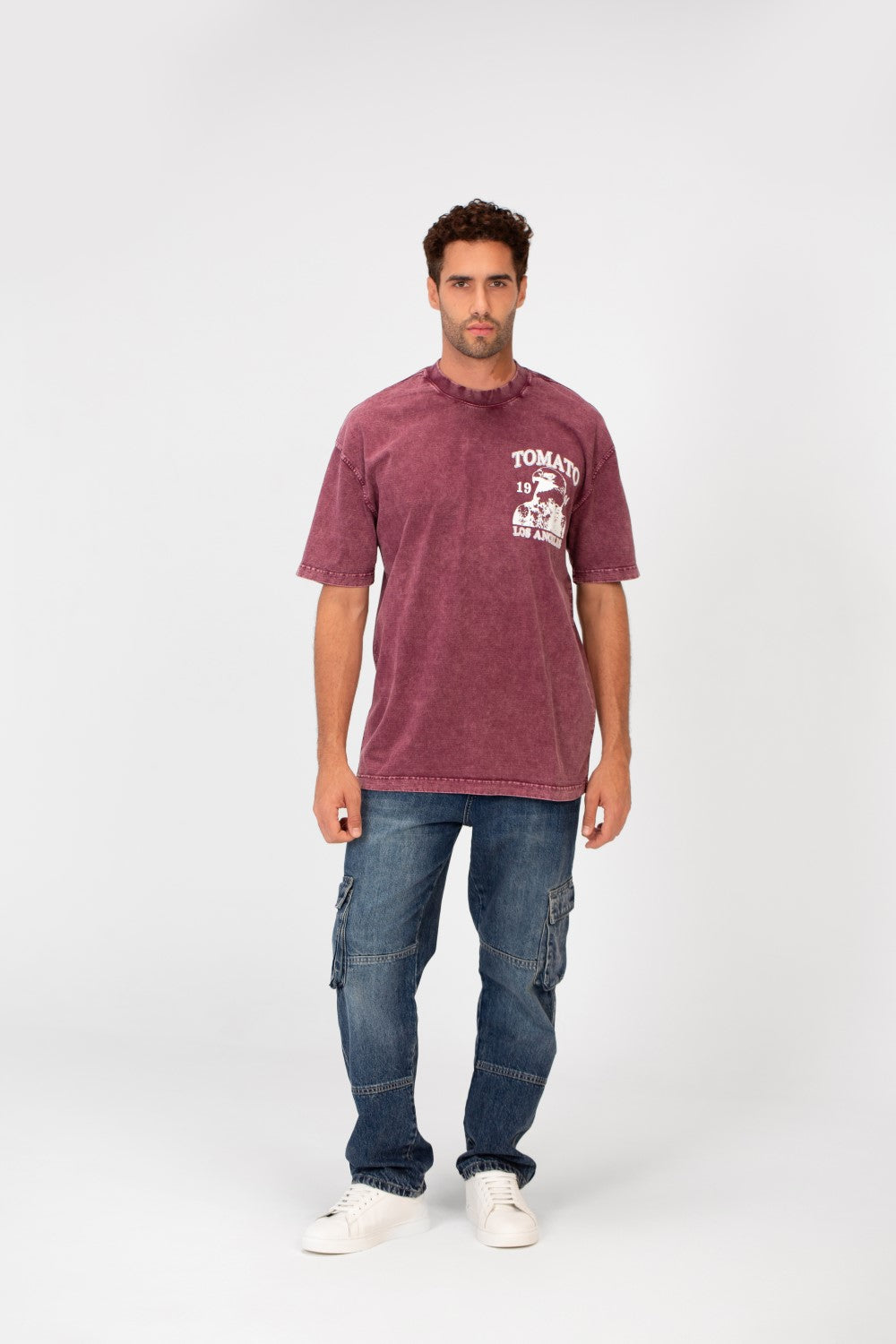 Men's Bolivar Oversized Tomato Print Short Sleeves Crew Neck T-shirt