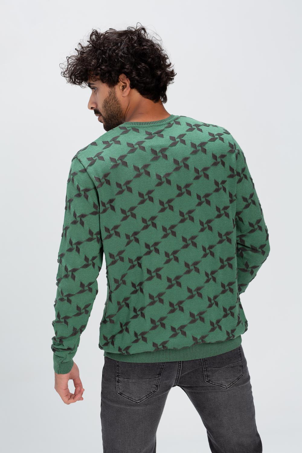Men's Rounded Neck Basic Made Of Soft Wool With Designed Pattern Pullover Multi Color