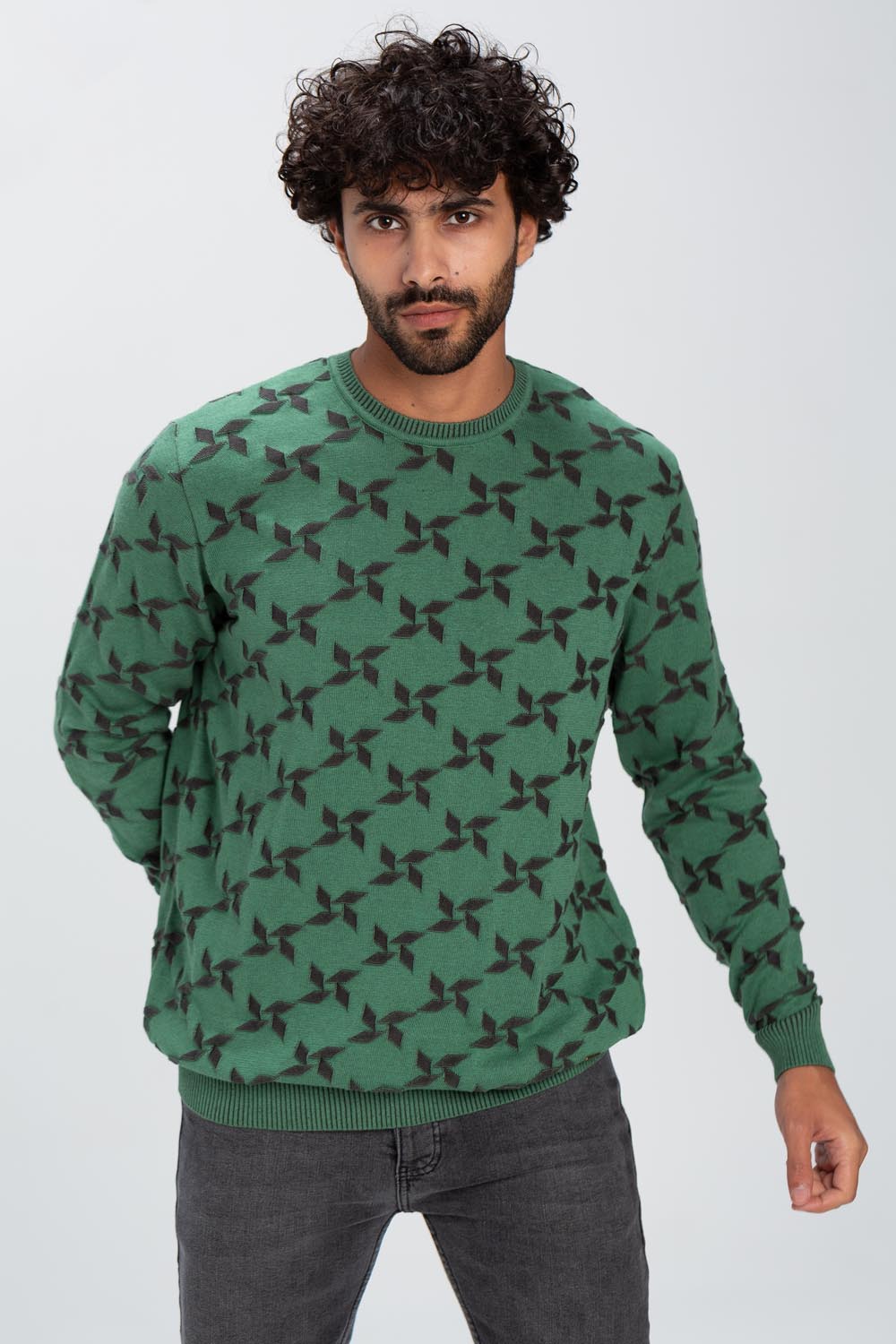 Men's Rounded Neck Basic Made Of Soft Wool With Designed Pattern Pullover Multi Color